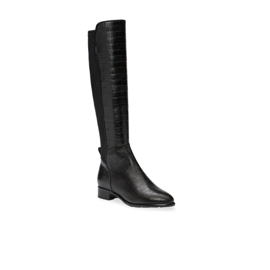 Perfect Stretch Boot 30 in Black Croc Embossed Leather