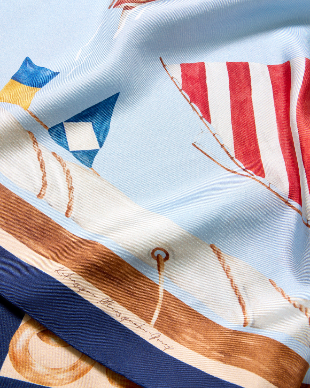 Beetle Cat Scarf 90 in Blue Nautical Silk