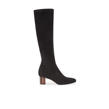 Alexandra 50 in Black Stretch Suede Knee High 30mm Boot