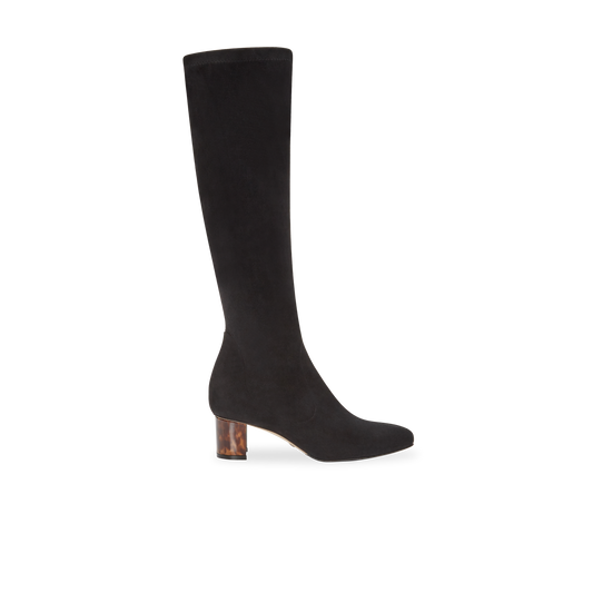 Alexandra 50 in Black Stretch Suede Knee High 30mm Boot