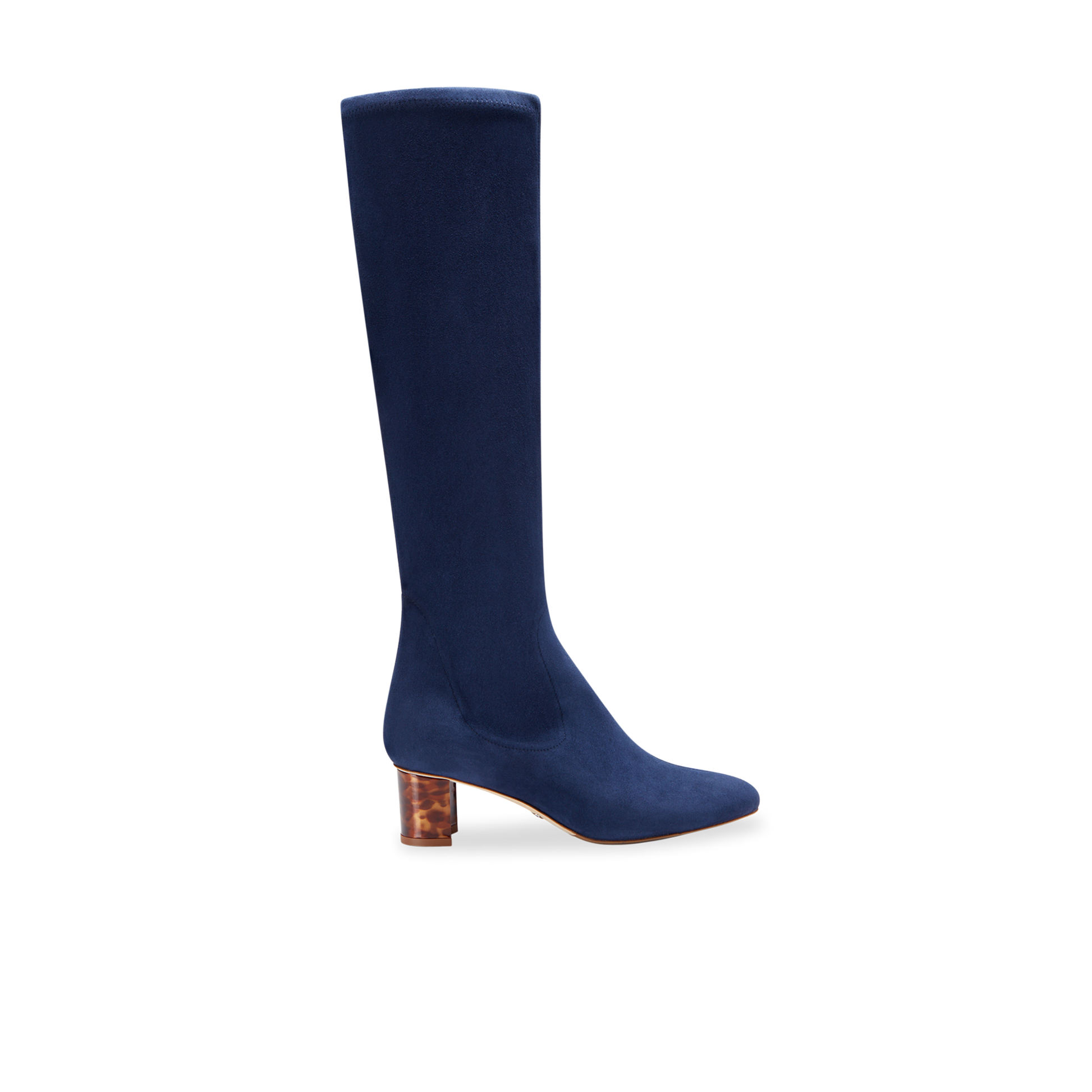 Alexandra 50 in Navy Stretch Suede Knee High 30mm Boot