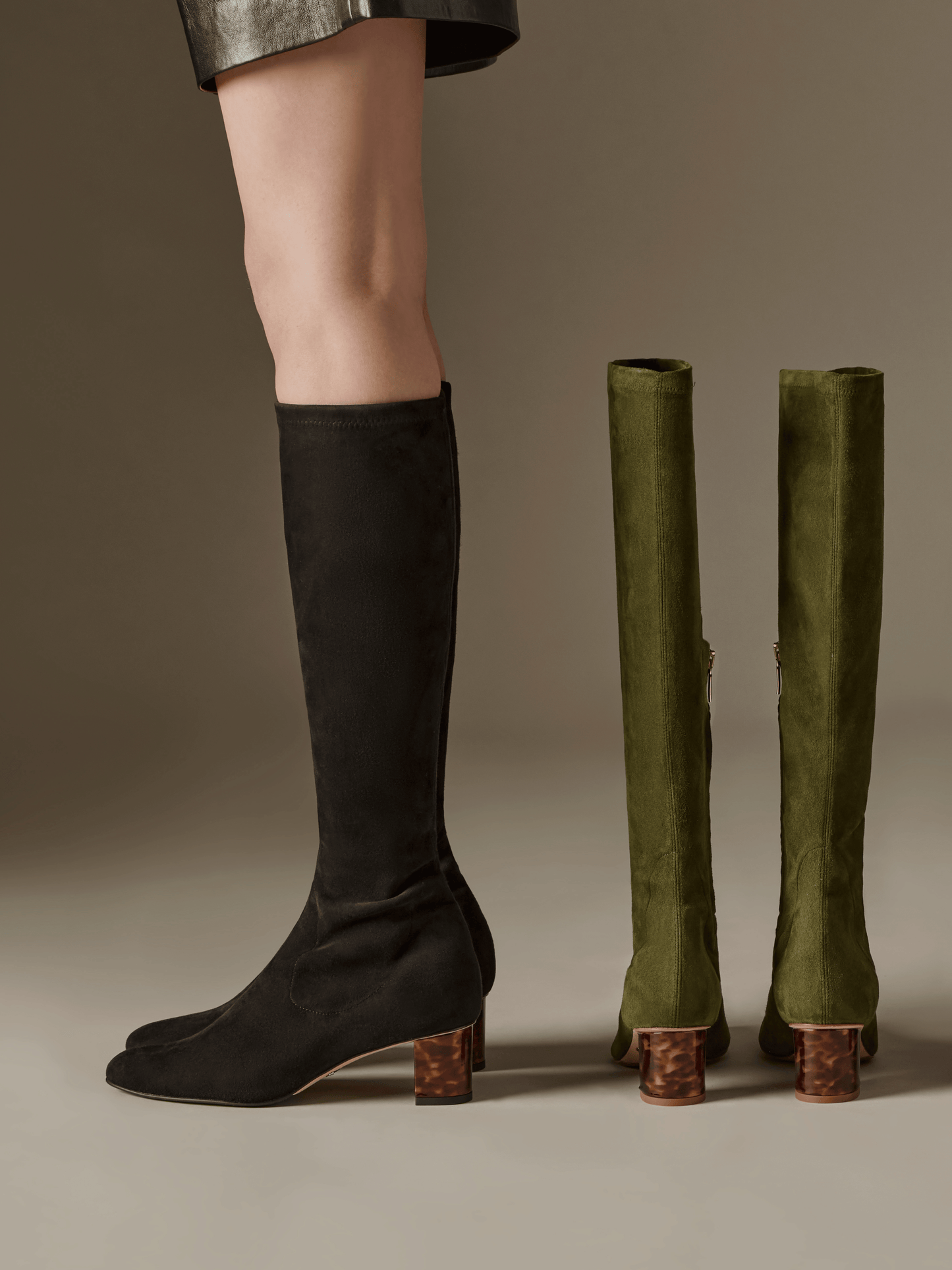 Alexandra 50 in Black Stretch Suede Knee High 30mm Boot