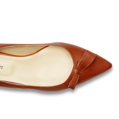 10mm Italian Made Natalie Pointed Toe Flat in Saddle Vacchetta