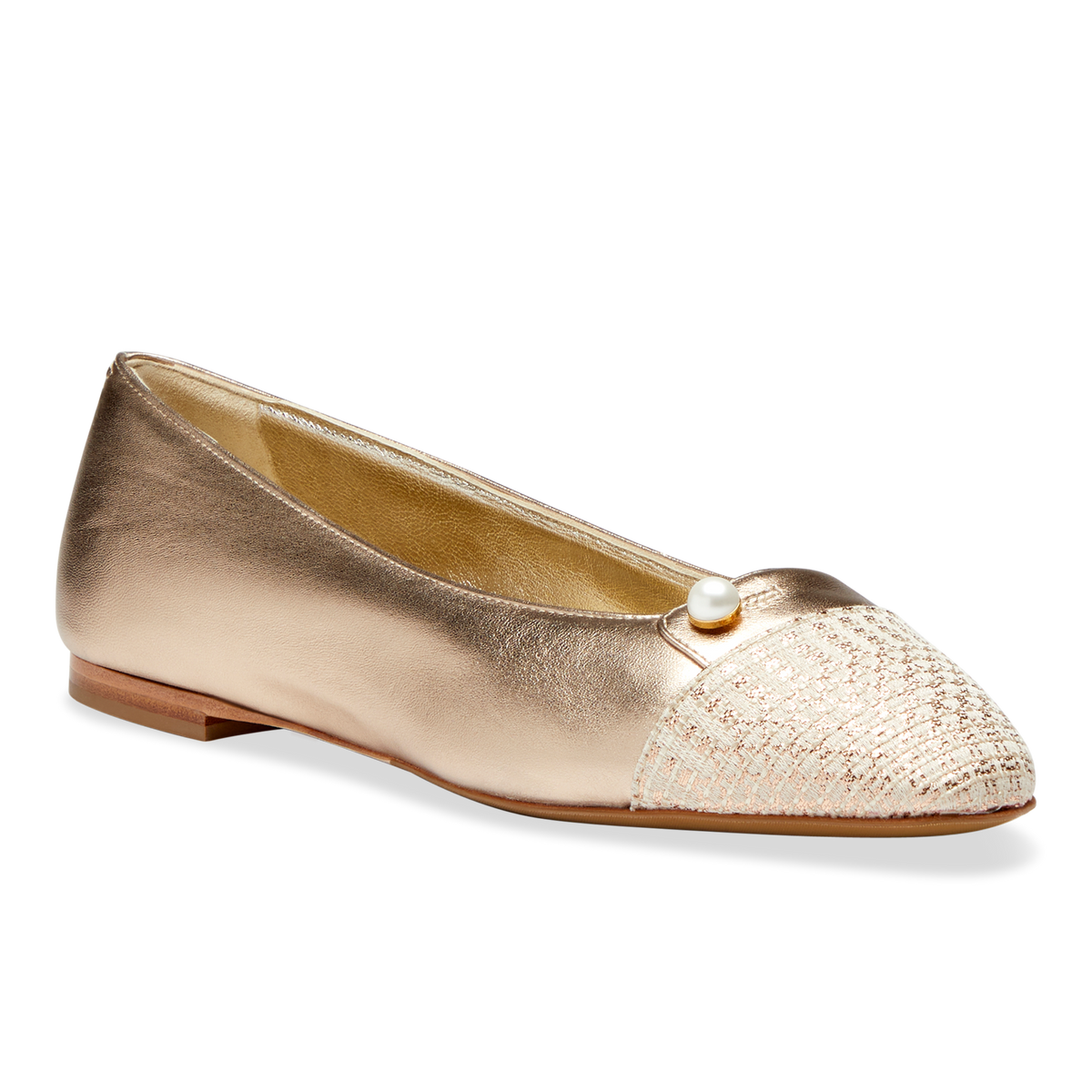 A soft and flexible version of the classic ballet flat, in rose gold nappa with a shimmer textile cap toe.